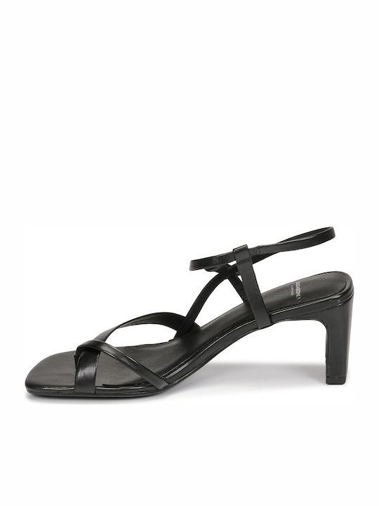 Leather Women's Sandals Luisa Black with Chunky Medium Heel