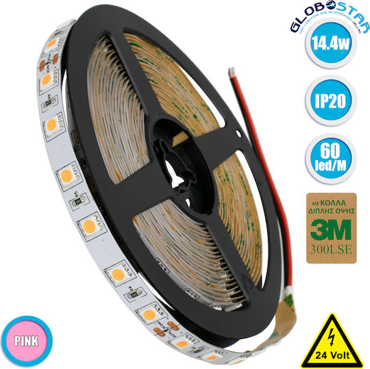 GloboStar Ταινία LED 24V Ροζ Φως 5m Τύπου SMD5050