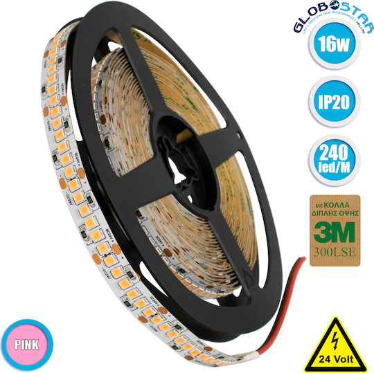 GloboStar Ταινία LED 24V Ροζ Φως 5m Τύπου SMD2835