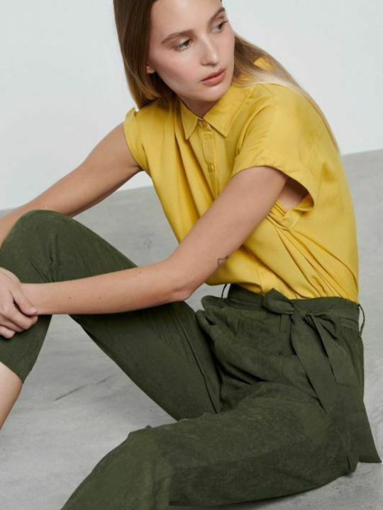 Damen Stoff Hose mit Gummizug Grün