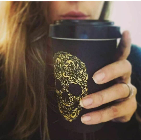 Woodway Skull Чаша от Бамбук с Капак Черна 400 ml