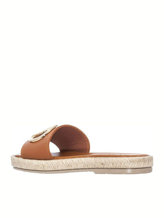 Leather Women's Flat Sandals in Tabac Brown Color