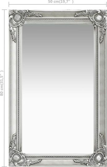 vidaXL Wall Mirror with Silver Wooden Frame 80x50cm 1pcs