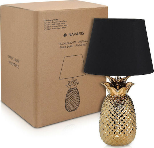 Navaris Metal Table Lamp with Black Shade and Gold Base