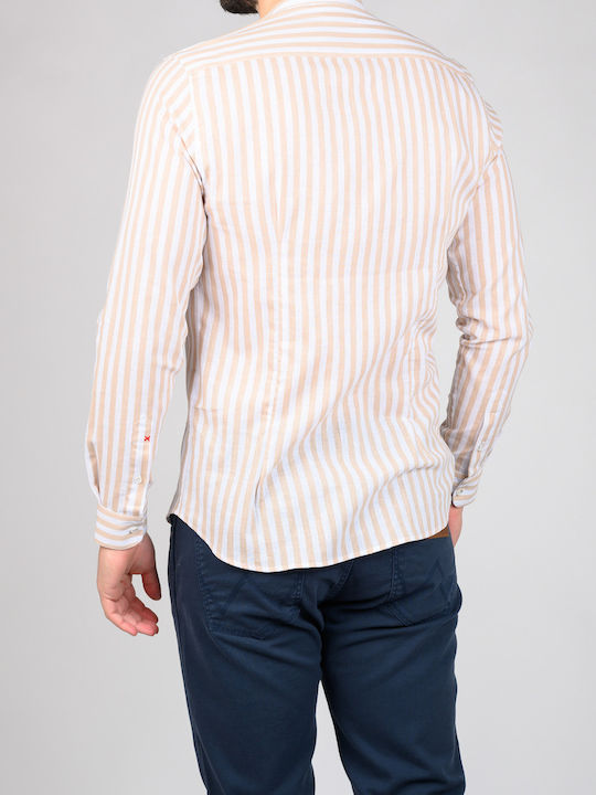 Sseinse Men's Shirt Long Sleeve Linen Striped Beige