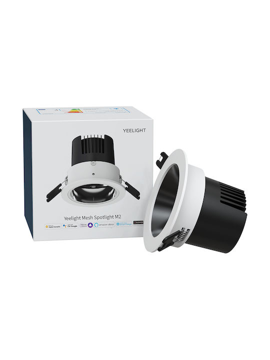 Yeelight Mesh Spotlight M2 Round Metallic Recessed Spot with Integrated LED and Warm White Light 5W 350lm 30° White 9.3x9.3cm. 1pcs