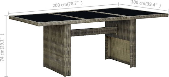 Masa pentru spații exterioare Rattan cu suprafață din sticlă CAFE 200x100x74buc
