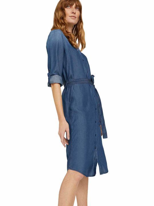Midi Denim Shirt Dress Navy Blue