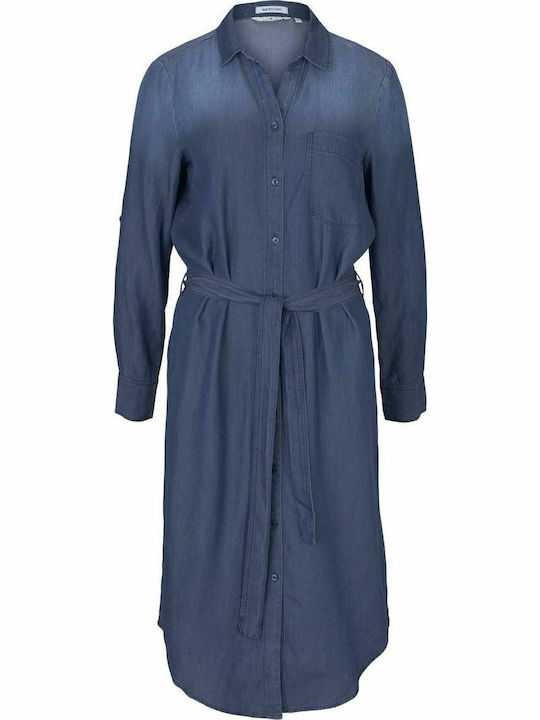 Midi Denim Shirt Dress Navy Blue