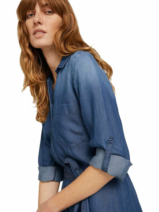 Midi Denim Shirt Dress Navy Blue