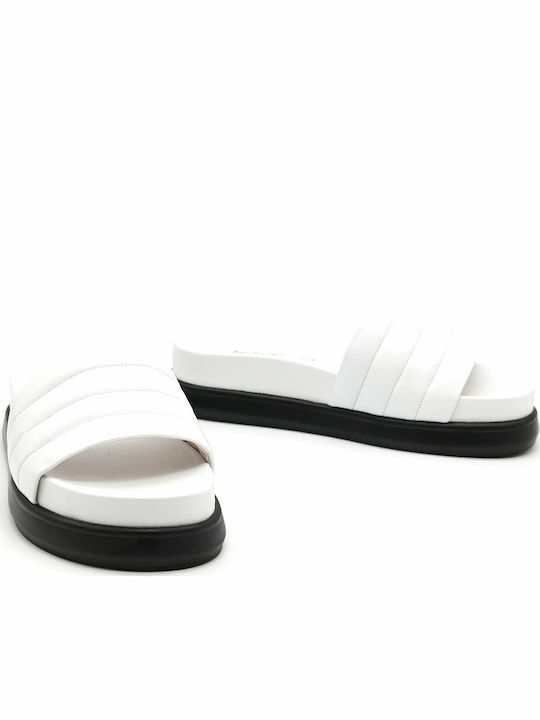 Leather Women's Flat Sandals Flatforms in White Color