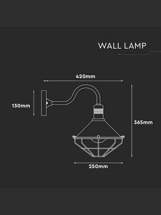 V-TAC Wall-Mounted Outdoor Hat Light E27 IP65 25x36.5x42εκ.