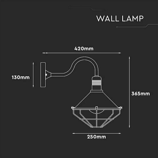 V-TAC Lumină de exterior cu abajur montată pe perete E27 IP65 25x36.5x42εκ.