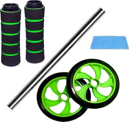 Abdominal Wheel Green with Anti-Slip Handles & Mat Διπλή