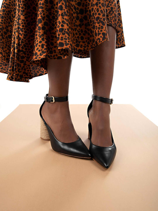 Pointed Toe Heels with Strap Black