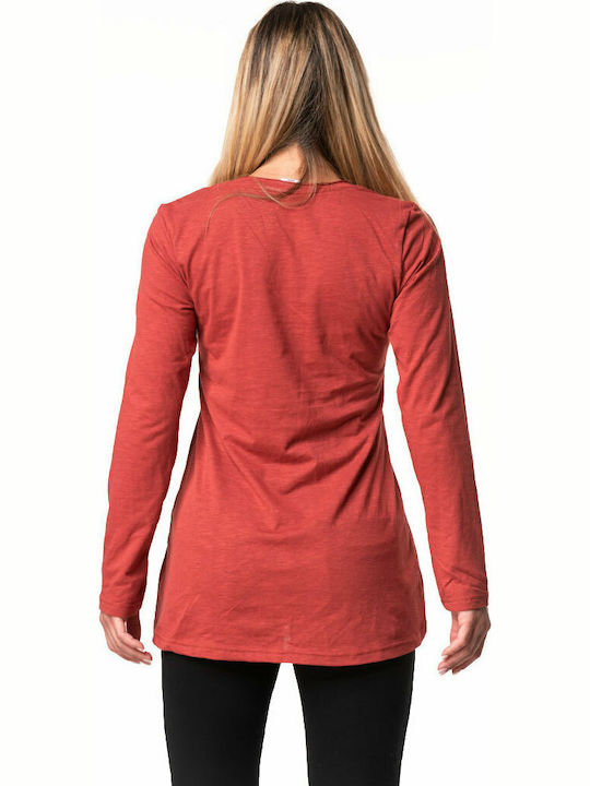 Women's Blouse Cotton Long Sleeve Burgundy