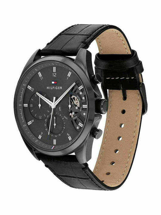 Tommy Hilfiger Baker Men's Watch 44mm Chronograph Battery with Black Leather Strap