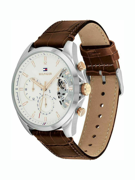 Tommy Hilfiger Baker Herrenuhr 44mm Chronograph Batterie mit Braun Lederarmband