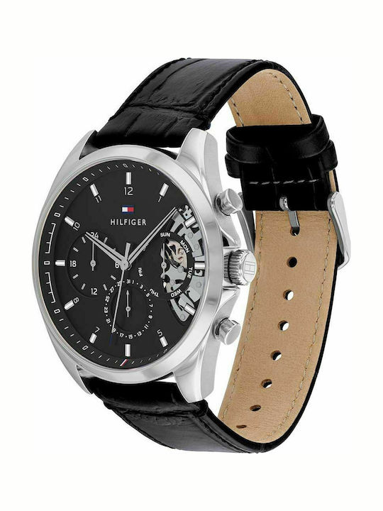 Tommy Hilfiger Baker Men's Watch 44mm Chronograph Battery with Black Leather Strap