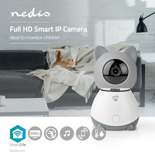 Nedis WIFICI30CGY IP Cameră de Supraveghere Wi-Fi Full HD 1080p cu Comunicare Bidirecțională și Lentilă 3.6mm