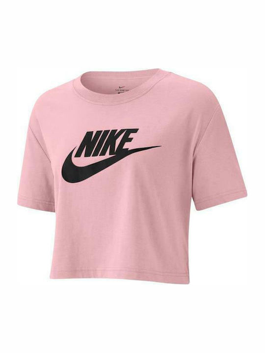 Sportswear Γυναικείο Αθλητικό Crop Top Κοντομάνικο Ροζ