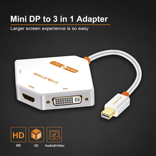 Cabletime AV589 Converter mini DisplayPort male to DVI-I HDMI VGA female White 1piece