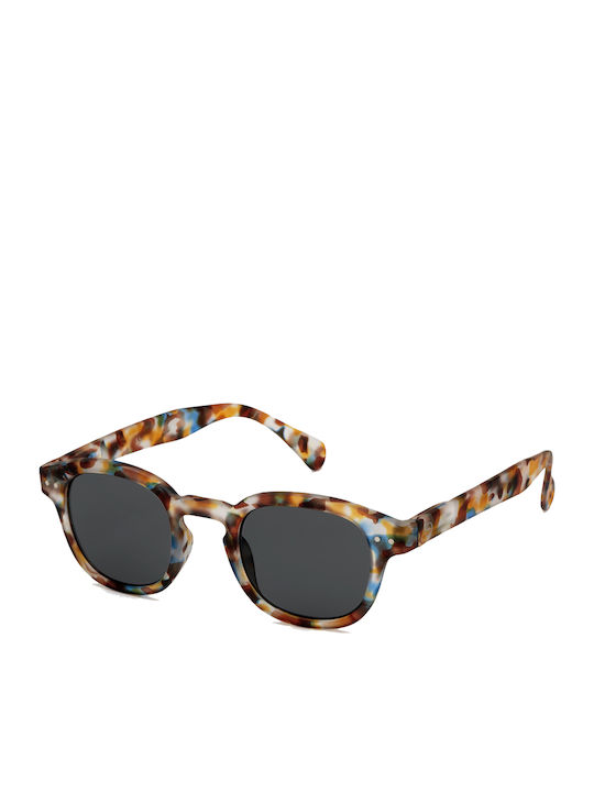 Izipizi C Unisex Sunglasses with Brown Tartaruga Horn-Rimmed Frame and Black Lens