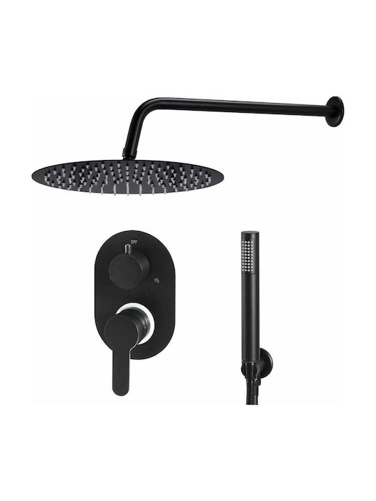 vidaXL Built-in Mixer, Hand Shower & Shower Head Set for Shower 2 Exits Inox Black