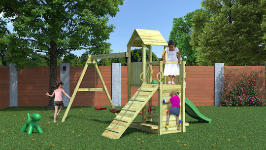 Fungoo Wooden Playground Tower with Climbing Surface Multicolour for 3+ Years