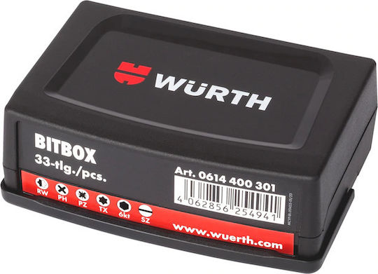 Wurth Σετ 33 Μύτες Κατσαβιδιού Allen / Torx / Ίσιο / Αστέρι / Σταυρός