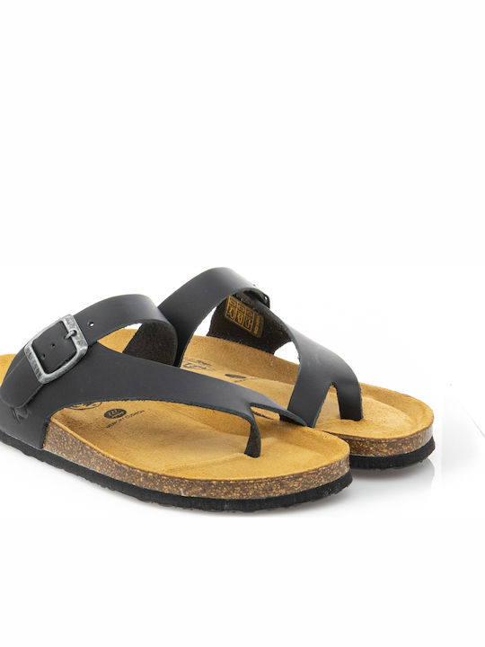 Plakton Leather Women's Flat Sandals Anatomic in Black Color