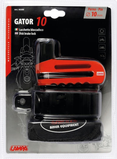 Lampa Gator 10 Motorcycle Disc Brake Lock with 10mm Pin in Red