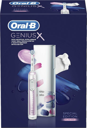 Oral-B Genius X 10000 Special Edition Elektrische Zahnbürste mit Drucksensor und Reisetasche Rosa
