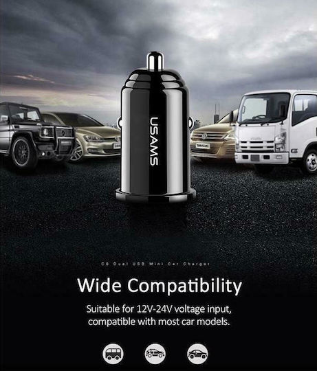 Usams C8 Φορτιστής Αυτοκινήτου 3.1A με Θύρες: 2xUSB Μαύρο Χρώμα