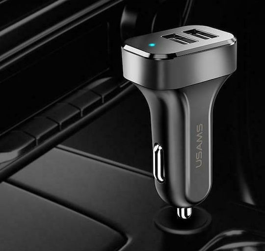 Usams C13 Car Charger 10W 2.1A Fast Charging with Ports: 2xUSB with Cable Micro-USB Black Color
