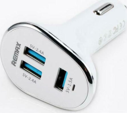 Remax Φορτιστής Αυτοκινήτου Car Charger Triple Port 30W 6.3A με Θύρες: 3xUSB Λευκός