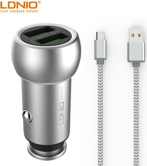 Ldnio C401 Car Charger 3.6A with Ports 2xUSB-A and Type-C Cable Grey Color