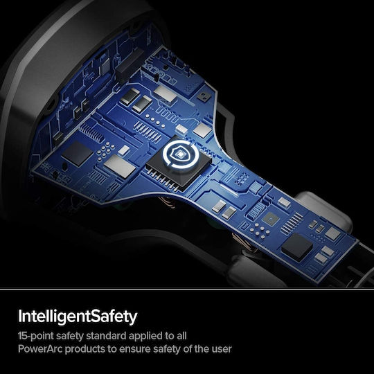 Spigen Φορτιστής Αυτοκινήτου PC1800 30W 2.4A Γρήγορης Φόρτισης με Θύρες: 1xUSB 1xType-C Μαύρος