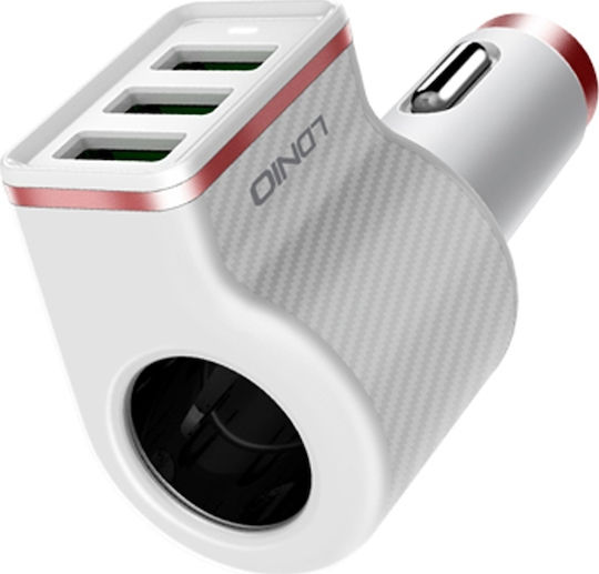 Ldnio Car Charger 4.2A with Ports 3xUSB-A 1xLighter White Color