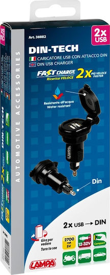 Lampa Fast Charger Φορτιστής Αυτοκινήτου 2.7A Γρήγορης Φόρτισης με Θύρες: 2xUSB Ασημί Χρώμα