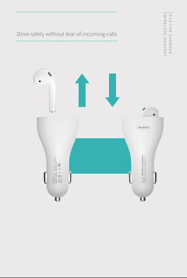 WK P13 Auto-Ladegerät 2.4A mit einem Anschluss: 1xUSB und Bluetooth-Kopfhörer Weiß Farbe