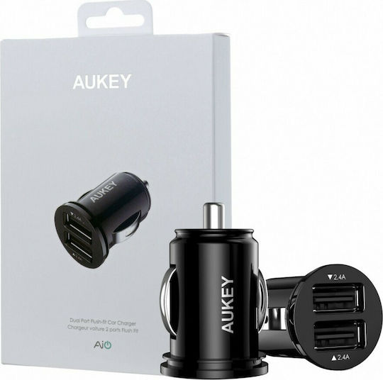Aukey CC-S1 Car Charger 24W 4.8A with Ports: 2xUSB Black Color