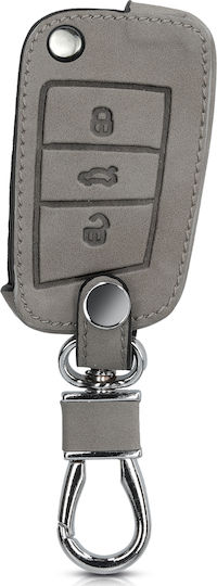 Leatherette Car Key Cover Case with 3 Buttons for VW Gray