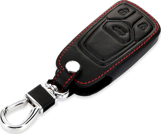 Leatherette Car Key Cover Case with 3 Buttons for Audi Black