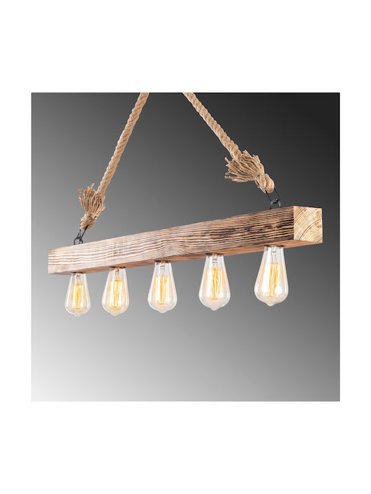HomeMarkt Pendant Light Brown with Rope for 5 Bulbs E27 100x7x53cm