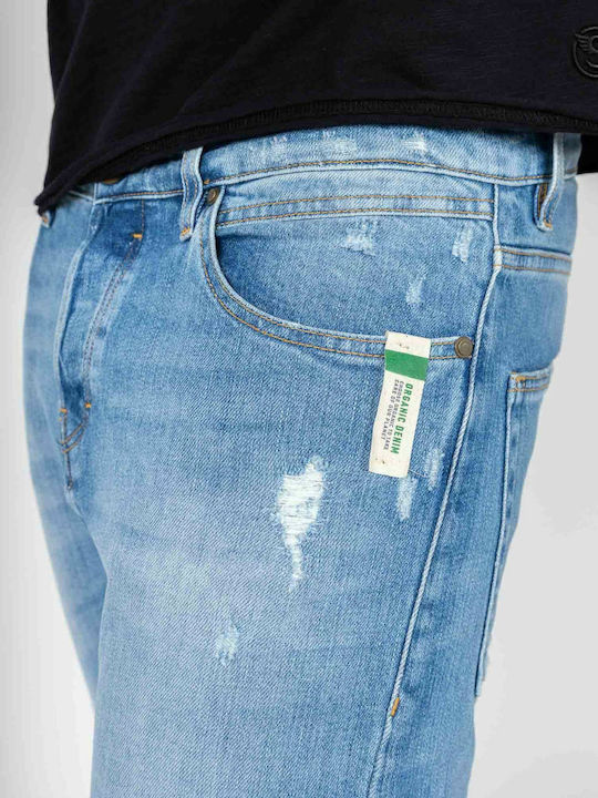 Brannon Men's Jeans Pants Cropped Elastic with Slim Tapered Fit Blue