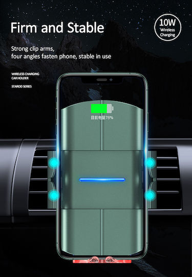 Usams US-CD133 Car Mobile Mount with Adjustable Hooks and Wireless Charging Green