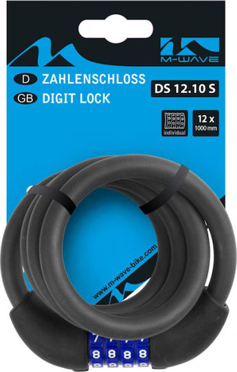 M-Wave DS12.10S Digit Κλειδαριά Ποδηλάτου Κουλούρα με Συνδυασμό Μαύρη
