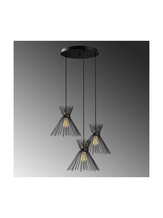 HomeMarkt 3φωτο Μεταλλικό Μαύρο 63x30x128 Pendant Lamp 3xE27 Black