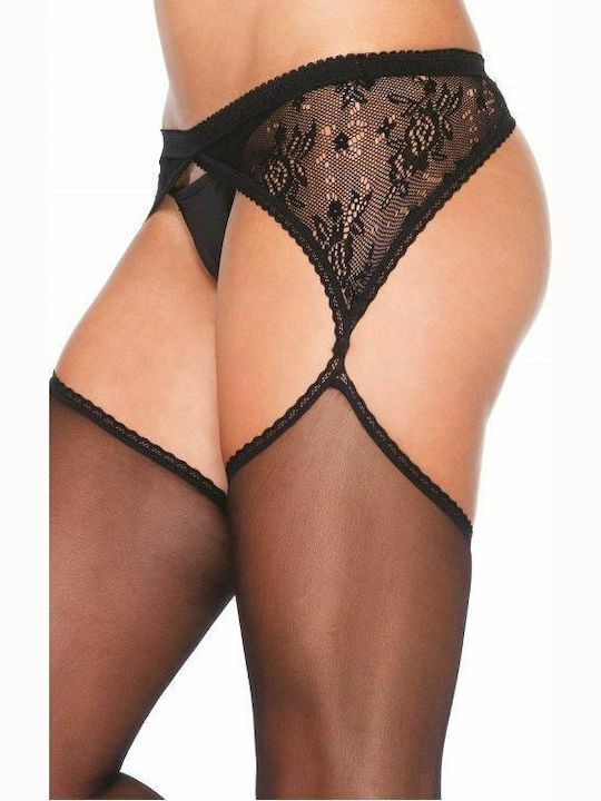 Leg Avenue Șosete Transparente cu Jartieră Laterală din Dantelă Ciorapi și Dresuri Sexy Negri